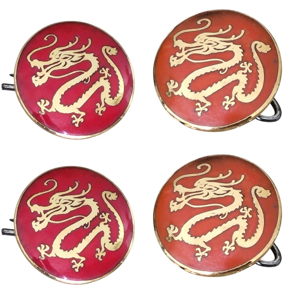 Vtg La Mode Dragon Enamel Metal Shank Buttons Lot of 17 Red Orange Gold Tone NOS